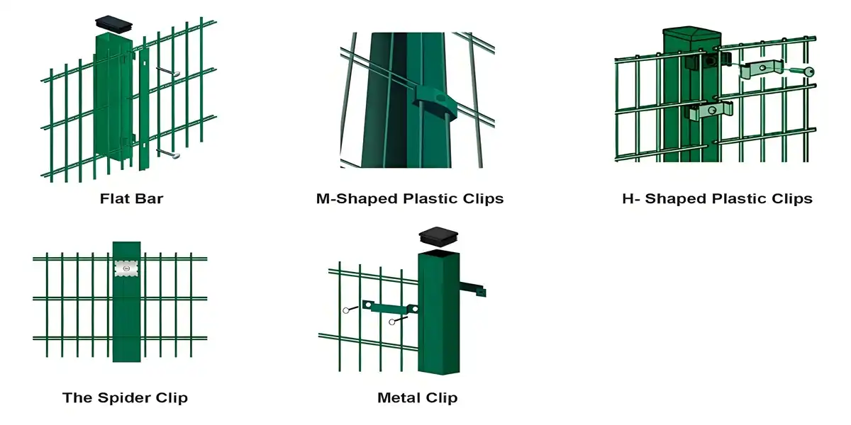 different types of double wire mesh fence clips.